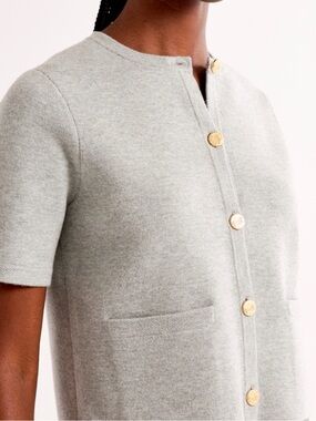 Gray Short-Sleeve Knit Cardigan with Gold Buttons - Brand: